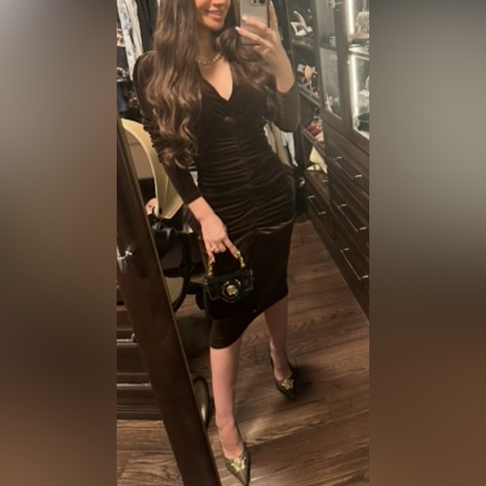 Express Black Long Sleeve V-Neck Bodycon Dress